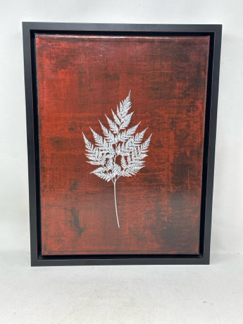 Brown Framed Red with White Leaf Painting