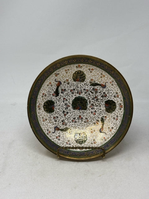 Round Decorative Brass Enamel Peacock Bowl