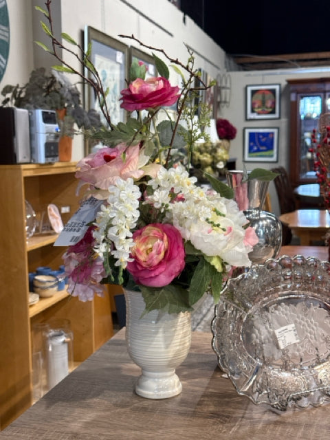 Pink & White Floral in Cream Vase