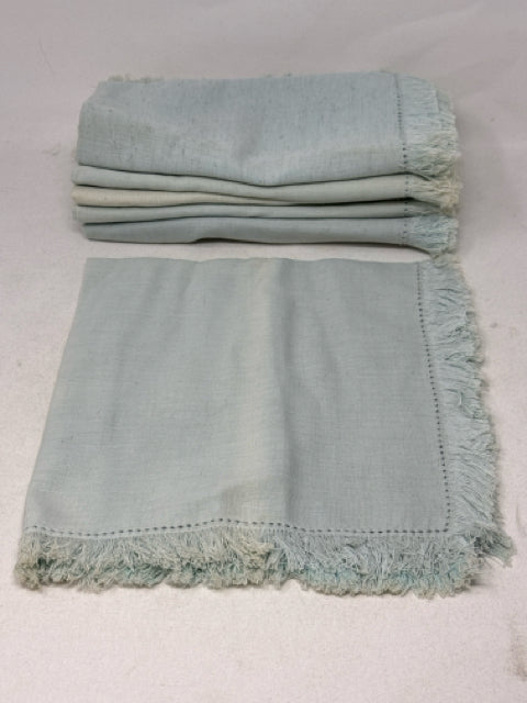 Set of 6 VHC Brands Soft Teal Fringed Cotton Napkins [MHF]