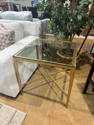 3 Piece Glass & Gold Metal Base Coffee & 2 End Tables [MHF]