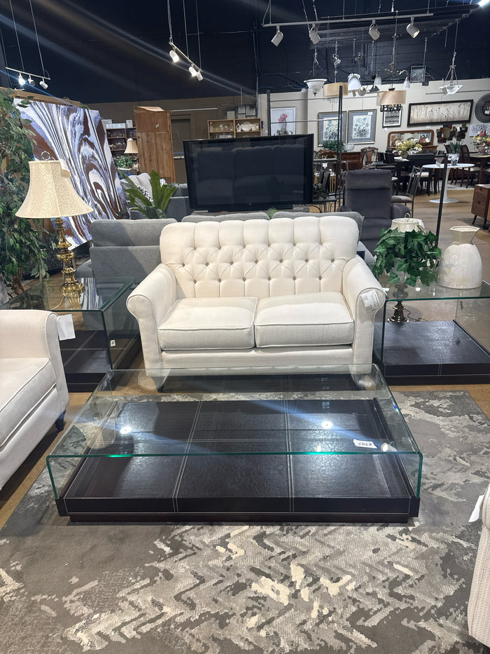 3 Piece Glass With Leather Base Coffee & End Tables