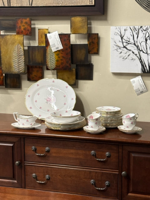 39 Pcs. Royal Stafford Tudor Rose Dishes Including Serving Pieces