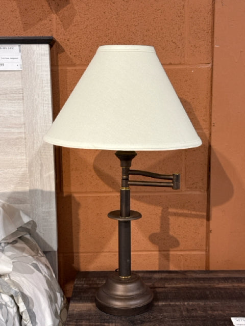 Bronze Metal Swing Arm Base Cream Shade Table Lamp