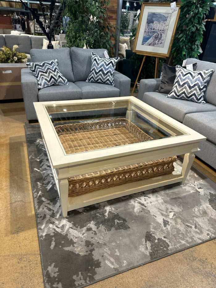 Glass & Wood Coffee Table With Storage Basket