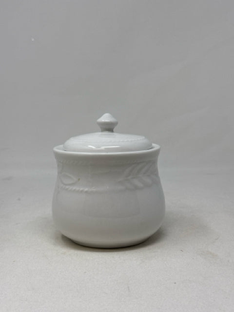 White Ceramic Sugar Bowl with Lid