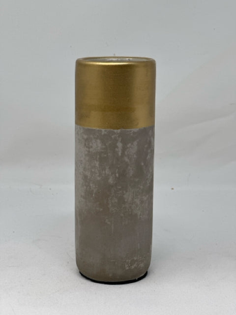 Threshold Cement Cylinder Vase with Gold Band [MHF]