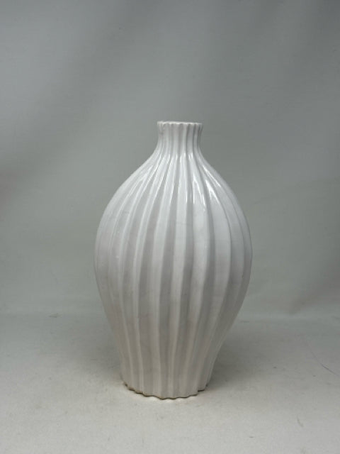 White Ceramic Ribbed Vase
