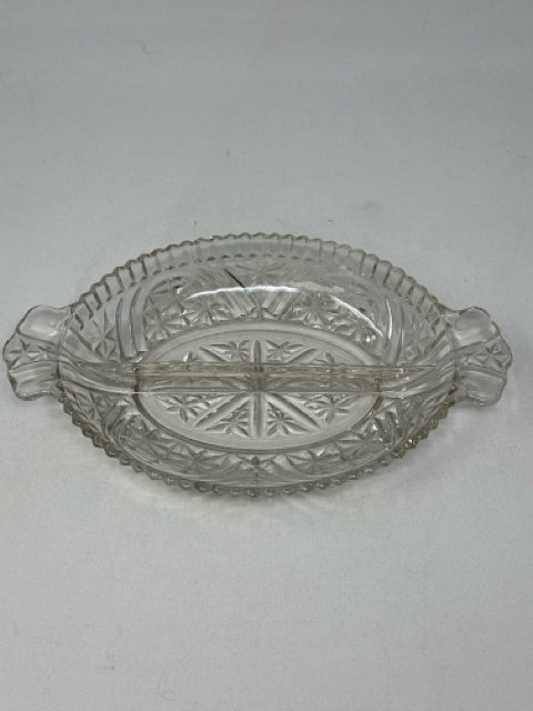 Oval Cut Glass Divided Condiment Bowl