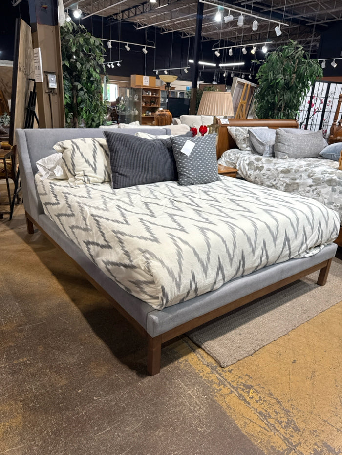 Grey Wood & Fabric Queen Bed