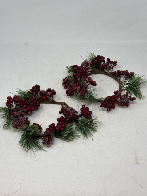 Pair of 6" Red Berry Candle Rings