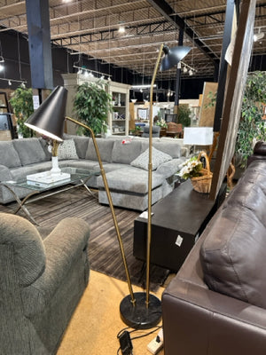 Nuevo Dominique Floor Lamp Black Steel Shade Brushed Gold Body