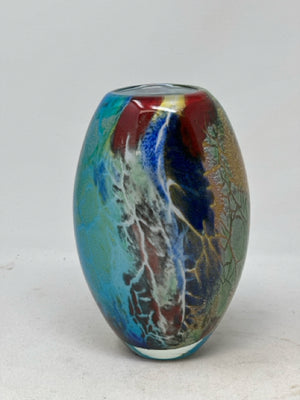 Multi Coloured Art Glass Oval Vase