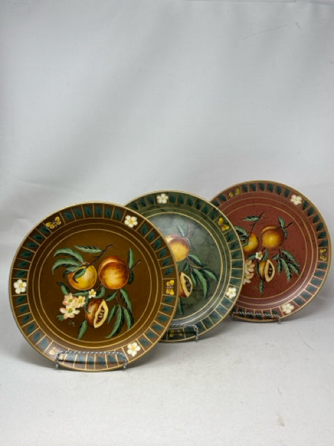 Set of 3 Decorative Hand Painted Fruit Motif Plates