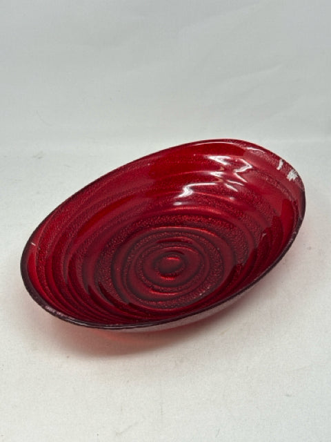 Oval Red Glass Bowl