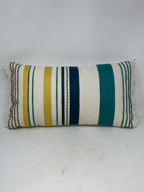 Pier 1 Rectangular Cream with Blue/Yellow/Green Stripes Pillow