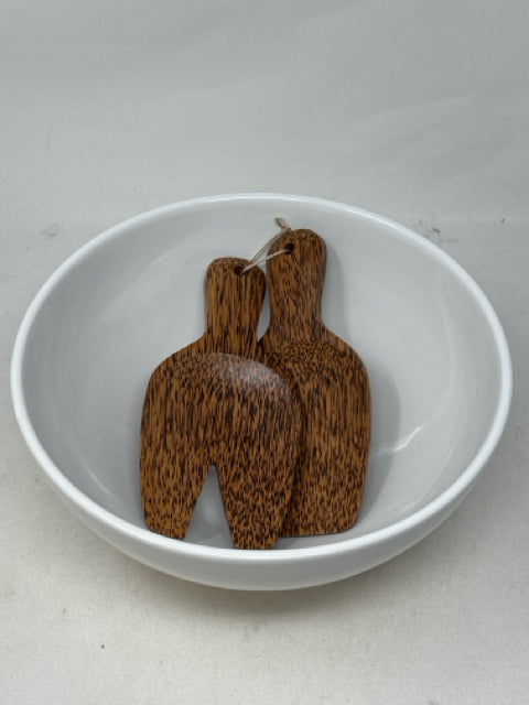 White Salad Bowl with Wooden Claw Servers