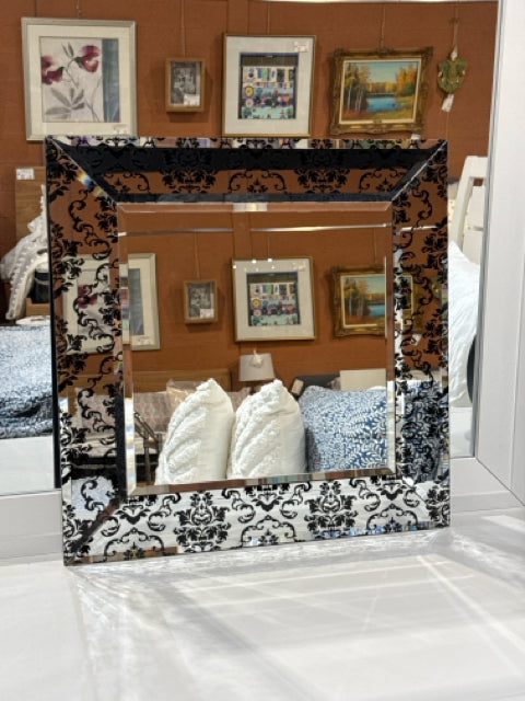 Decorative Mirror with Black Scroll Detail on Frame