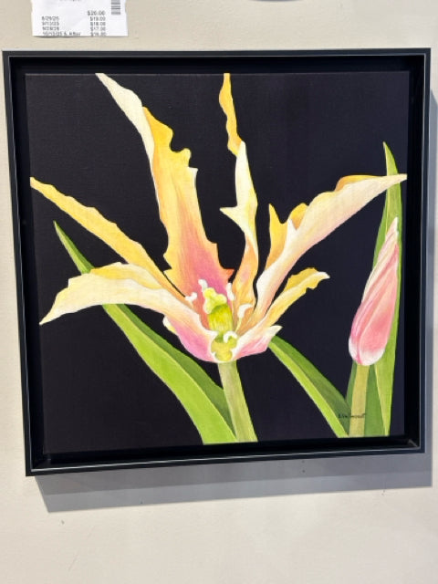 Black Framed Flower Painting on Canvas Wall Art