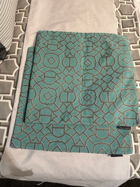 Pair of 20" Square Teal & Grey Pattern Pillow Covers