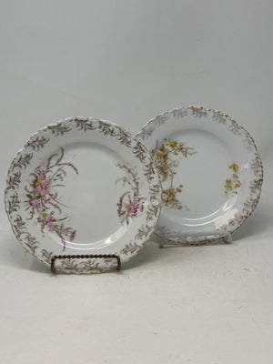 Pair of KPM Germany 7" White Gold Trim Floral Plates