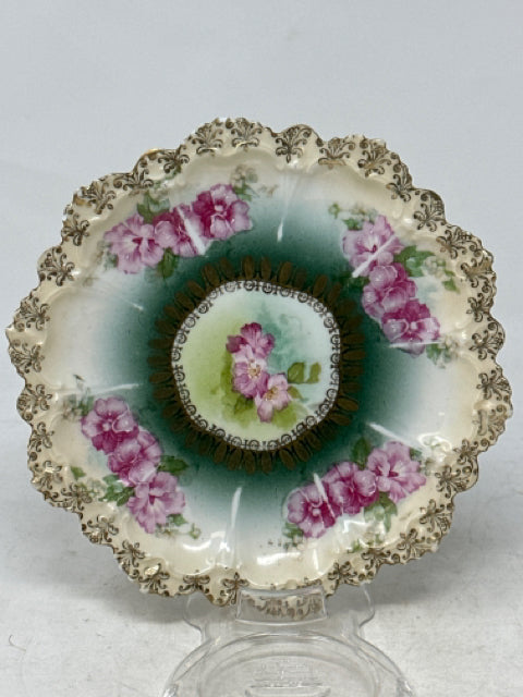 M&Z Austria 6 1/4" Decorative Pink, Green & Gold Floral Porcelain Plate
