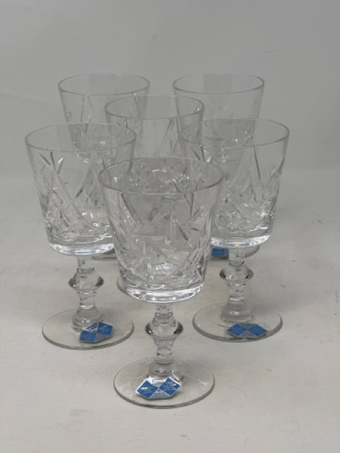 Set of 6 - 5.5" Pinwheel Crystal Stemmed Glasses