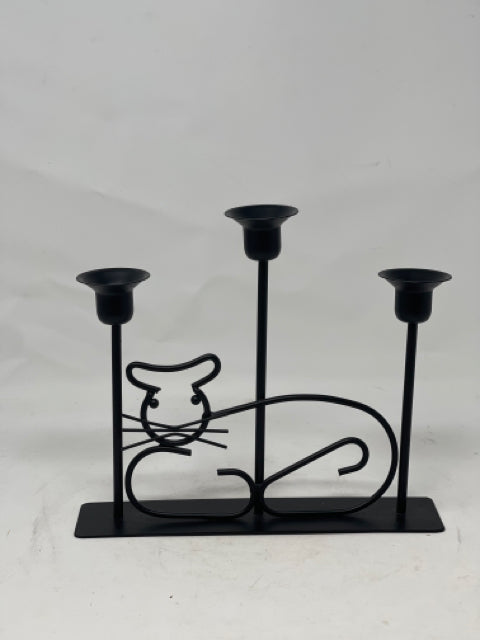 Black Metal Cat Tapered Candle Holder