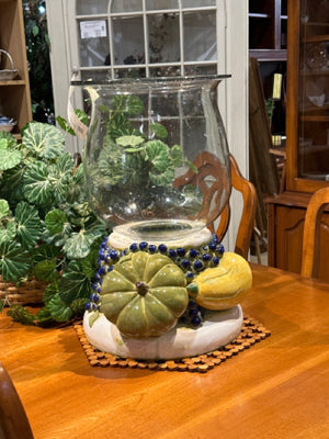 Glass Urn in Square Ceramic Fruit Stand