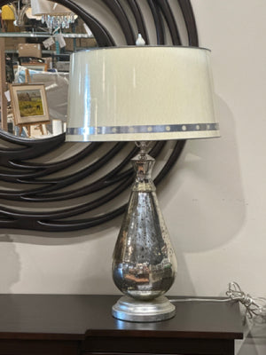 Mercury Glass Base with Round Shade Silver Band Table Lamp