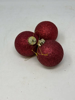 3 Red Sparkle Ball Ornaments