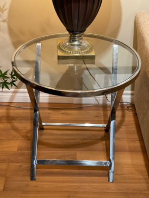 Round Glass & Chrome End Table [MHF]