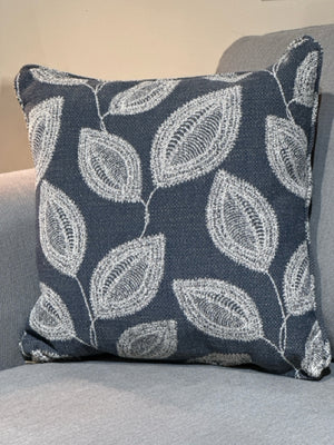 Decorative Blue Grey & White Leaf Pattern Pillow