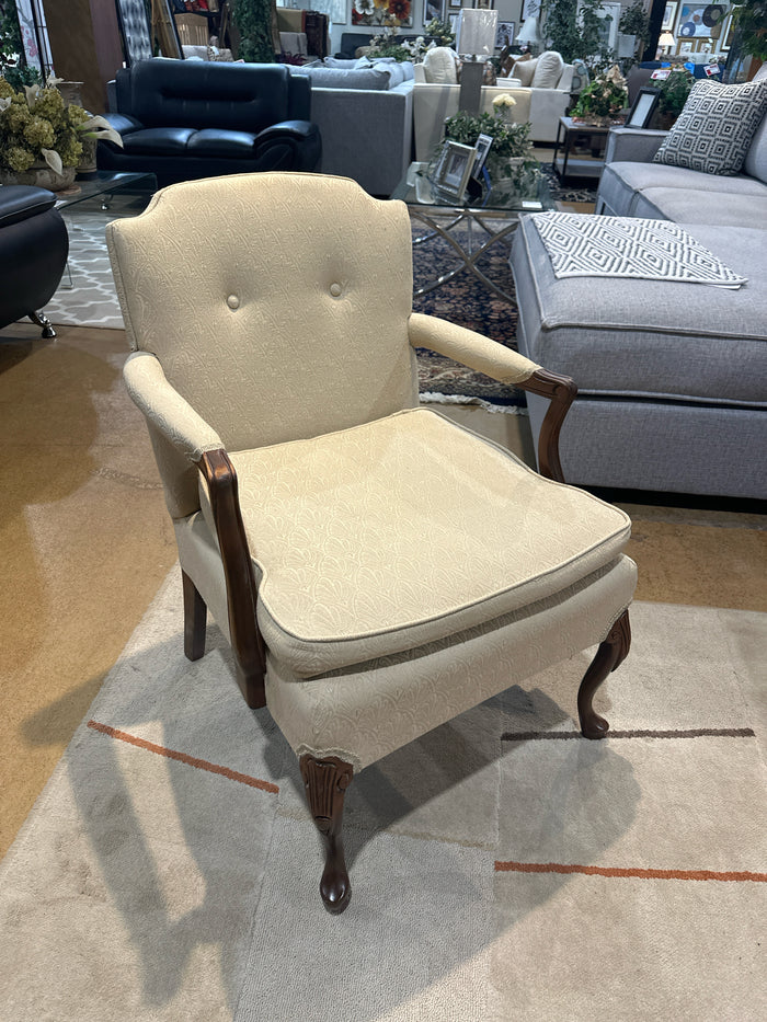 Wood Arm Fabric Accent Chair