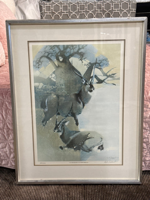 Silver Framed Signed & Numbered Wall Art Antelope