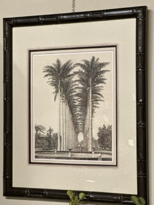 Faux Bamboo Wood Framed Pen & Ink "The Great Avenue" Wall Art