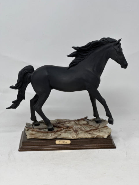 Black Beauty Sculpture on Wooden Platform by A. Belcari Made in Italy