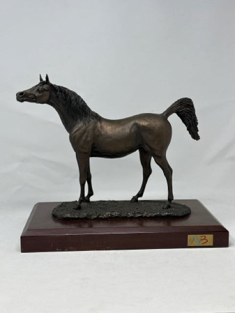 Signed Reproduction Natalia Bosch Bronze Horse Sculpture on Wooden Platform