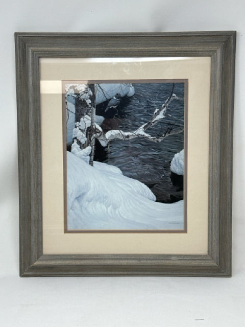 Weathered Grey Framed Robert Bateman "Kingfisher in Winter"