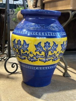 Large Glazed Terra Cotta Blue & Yellow Urn Made in Italy