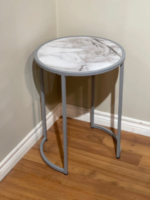 MS I-2205 Marble Look With Silver Metal Base Accent Table [NEW]