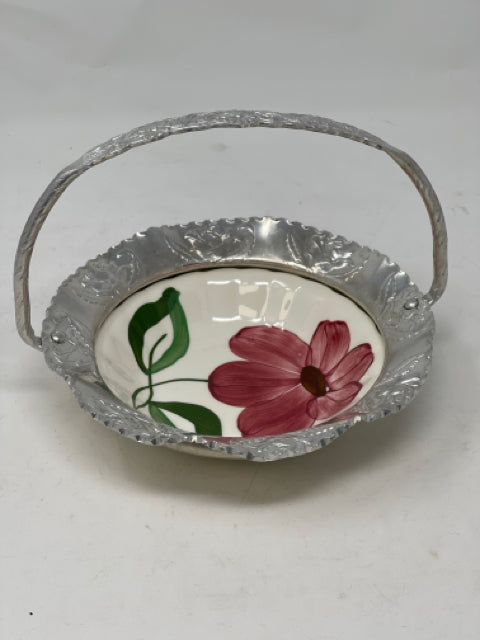 Round Pottery & Aluminum Basket