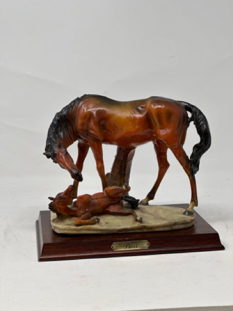 Pucci Mare & Foal Sculpture on Wooden Platform