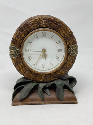 Round Ceramic Faux Wicker Table Clock